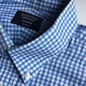 Nordstrom  blue checkered dress cotton shirt Sz 1 8 made in Vietnam 🇻🇳